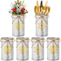 Domensi 6 Pcs Christmas Table Centerpieces Gold Snowflake Vases Decor Rustic Farmhouse Galvanized Metal Vase for Flower Mason Jar Utensil Holder for Home Kitchen Office Xmas Holiday Winter Decorations by Domensi