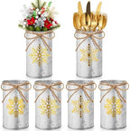 Domensi 6 Pcs Christmas Table Centerpieces Gold Snowflake Vases Decor Rustic Farmhouse Galvanized Metal Vase for Flower Mason Jar Utensil Holder for Home Kitchen Office Xmas Holiday Winter Decorations by Domensi