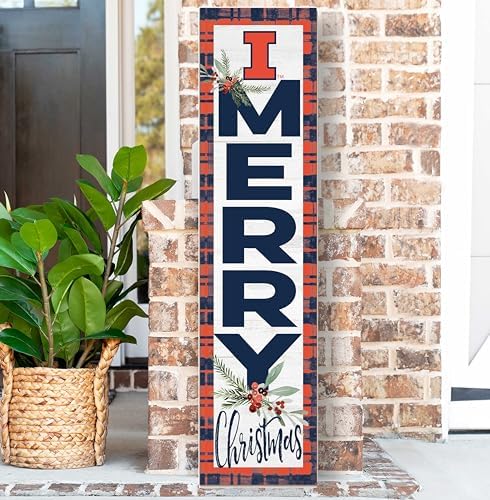 KH Sports Fan Illinois Fighting Illini Holiday Porch Leaner, 11x46 Inches, Fighting Illini Outdoor Christmas Sign; Display Some Holiday Cheer with This Illinois Fighting Illini Christmas Sign - Image 2