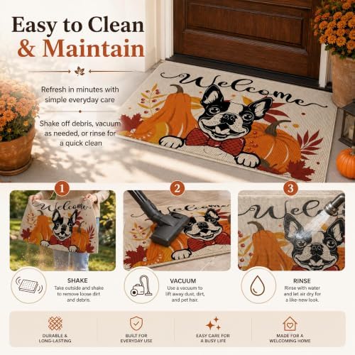 Boston Terrier Welcome Doormat Fall Autumn Decor, 32x48in Large Front Door - Image 6