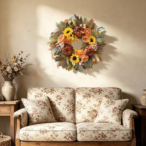 WANNA-CUL 24 Inch Sunflower Fall Front Door Wreath Farmhouse Harvest Decor - Image 3