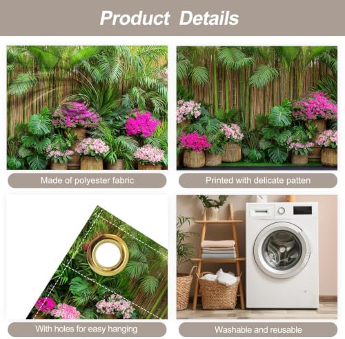 7x16FT Spring Summer Flower Fence Tropical Flowers Garage Door Banner Summer Tropical Leaves Garage Door Cover Decoration - Image 3