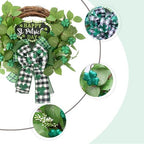 idyllic St. Patrick's Day Decoration Wreath for Front Door with Bowknot,Saint Patrick Day Decoration Wreath,Shamrock Clover Wreath for Kitchen Window Wall Party Home Decor - Image 2