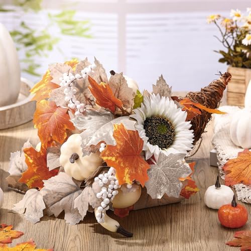 Knitgrip Thanksgiving Fall Table Harvest Cornucopia Centerpiece, White by Knitgrip