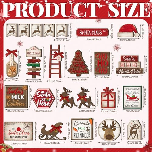 Nuogo 24 Pcs Christmas Tiered Tray Decorations Set and 2 Tiered Tray Stand With Handle - Winter Table Tabletop Snowman Decor for Home Farmhouse Hot Cocoa - Image 3