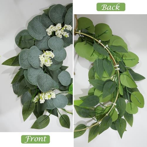 15'' Eucalyptus Wreath for Front Door Artificial Greenery Outdoor Wreath with White Berry Spring Summer Wreaths for Farmhouse Front Porch Window Porch Hanging Wall Party Wedding Decor - Image 3