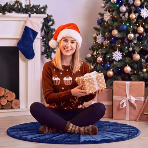 Foilswirl 36 Inch Navy Blue Velvet Quilted Christmas Tree Skirt - Image 6