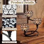Metal Crystal Candle Holder -Bling Elegant 3-Arm Metal Tea Light Centerpiece with Shining Crystal Bowl, Wedding Anniversary Table Decor for Dining, Party (Black, 6 Pcs 3 Arm) - Image 3