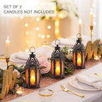 Set of 2 Moroccan Lanterns Decorative Indoor & Outdoor, 11’’ Medium Size Vintage Metal Hanging&Tabletop Candle Holder Decor, Halloween Christmas Ramadan Decorations for Home (Amber) - Image 6