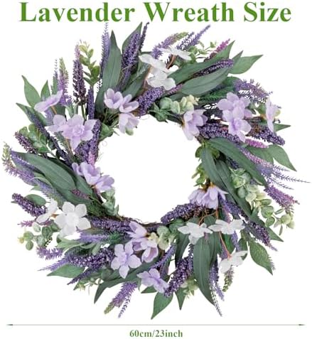 U'Artlines 24 Inch Tulip Wreath for Front Door, Spring Summer Silk Lavender Wreath with Eucalyptus Leaves Artificial Tulip Flower Wreaths for All Seasons Window Wall Wedding Valentines Day Decor - Image 5