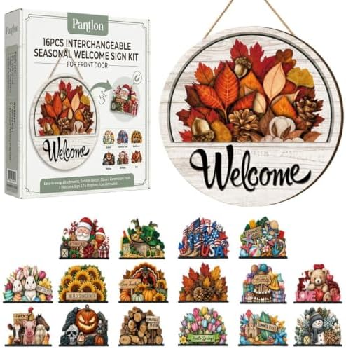 16PCS Interchangeable Welcome Sign for Front Door Every Season Decorations by Unknown