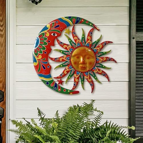 Limygus Colorful Metal Sun Moon Stars Wall Art, Indoor Outdoor Decor for Patio Garden Bedroom - Image 4