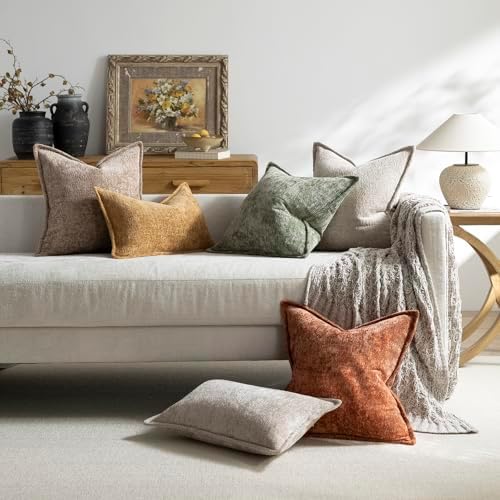DEZENE Pack of 2 Burnt Orange Fall Decorative Throw Pillow Covers 24x24 Cozy Soft Chenille Accent Vintage Square Couch Pillow Covers for Home Decor Bed Sofa Living Room - Image 7