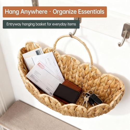 Coeusy Water Hyacinth Hanging Basket, Scalloped Wall Basket with Handle, Wicker Hanging Wall Basket for Door,Nursery,Home Decor - Image 5