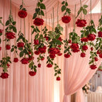 Lyrow 120 Pack Red Roses Artificial Flowers Bulk Hanging Floating Garland Fake Red Rose Vine for Ceiling Decoration Wedding Anniversary Bridal Bouquet DIY Floral Arrangement Proposal Romantic Decor - Image 4