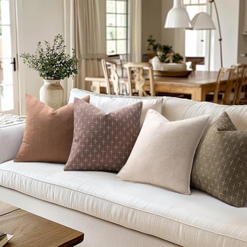 MIULEE Pack of 2 Decorative Burlap Linen Spring Throw Pillow Covers Farmhouse Pillowcases Modern Rustic Woven Textured Cushion Cover for Sofa Couch Bed 18x18 Inch Taupe - Image 4