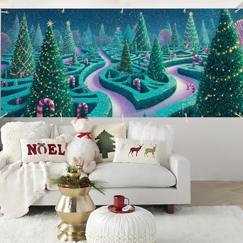 Christmas Maze with Trees Garage Door Banner 7x16FT, Winter Wonderland Holiday Scene, Outdoor Xmas Decoration for Garage Doors, Large Garage Cover for Christma - Image 5