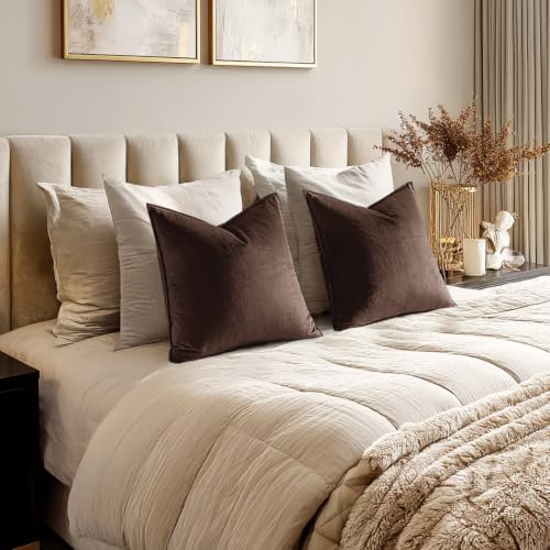 MIULEE Decorative Dark Brown Velvet Euro Sham Throw Pillow Covers 24x24 in - Image 3