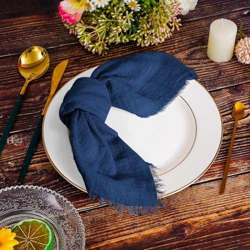 Pesonlook 24 Pcs Navy Blue Cotton Cloth Napkins with Fringe, 16x16 Inch - Image 7