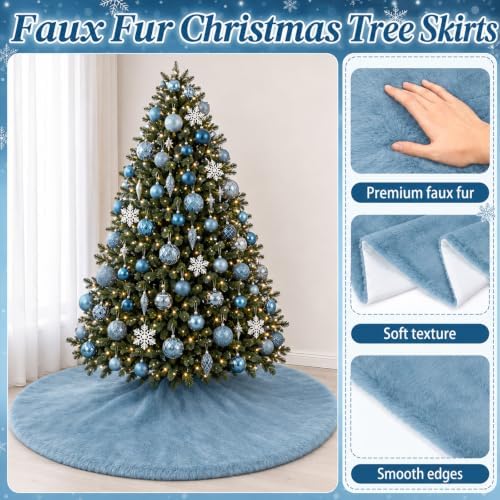 Viorawhite Dusty Blue Christmas Tree Skirt, 60 Inch Large Faux Fur - Image 4