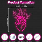 Blooming Anatomical Heart Neon Sign for Bedroom Gothic Floral Wall Decor - Image 3