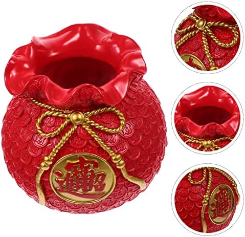 VOSAREA Lucky Bag Vase Money Bag Flower Vase Lucky Piggy Bank Money Flower Planter Pot Wheat Yuan Bao Blessing Arrangement Feng Shui Decor Red - Image 5