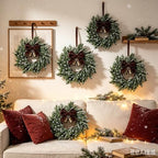 6 Pcs Small Christmas Hanging Wreaths Artificial Snow Flocked Cedar Wreaths with Brown Velvet Ribbon & Bronze Bells Mini Christmas Wreaths for Cabinet Porch Front Door Winter Xmas Holiday Decorations - Image 7