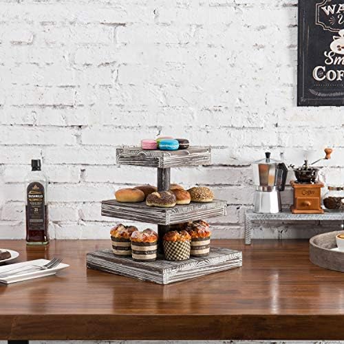 MyGift 3 Tier Cupcake Stand, Torched Wood Dessert Display Stand, Tiered Tray for Cakes, Appetizers Party Table Decor, Farmhouse Serving Tower - Image 3