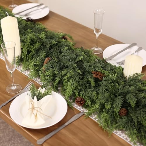 1PCS 9FT Lifelike Touch Artificial Cedar Garland for Mantle Christmas Decor - Image 3