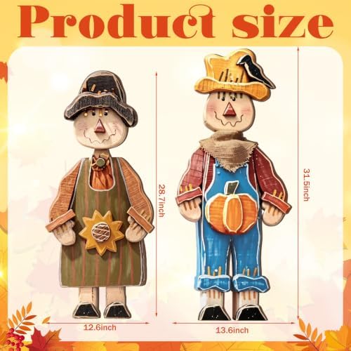 Beeveer 2 Pcs Fall Wooden Scarecrow Standing Porch Sign Outdoor Fall Decor - Image 2