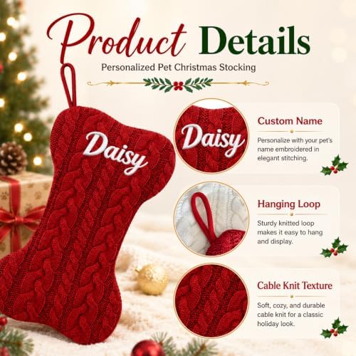Personalized Dog Christmas Stockings, Custom Name Bone Shaped Pet Stocking - Image 4