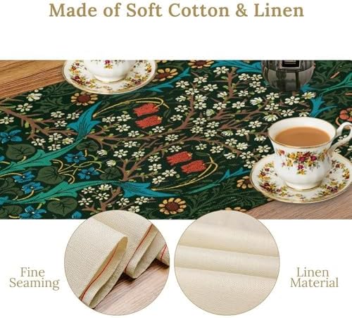 William Morris Style Botanical Table Runner for Table Decor, Art Rustic Flower Vintage Floral Printed for Kitchen Dining Room Living Room Farmhouse Party Office Holiday Decorate 13" x 120" - Image 3