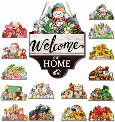 Interchangeable Welcome Sign for Front Door, Seasonal Wooden Door Decor by Unknown
