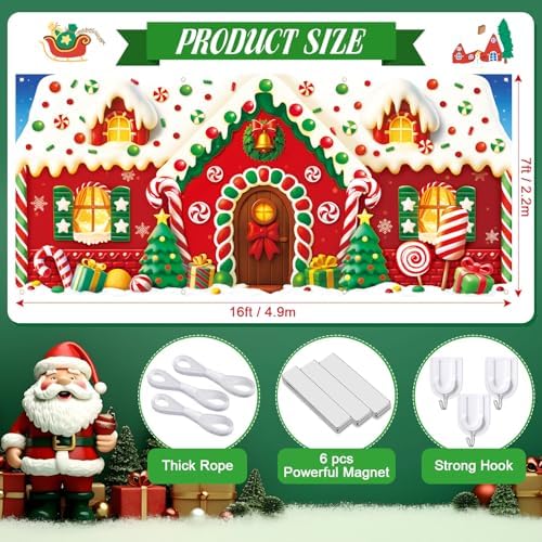HunnmingRe 16 x 7ft Christmas Garage Door Cover, Gingerbread House - Image 2