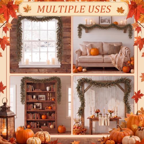 Riceshoot 6 ft Fall Garland for Mantle, Realistic Leaves Fireplace Decor - Image 6