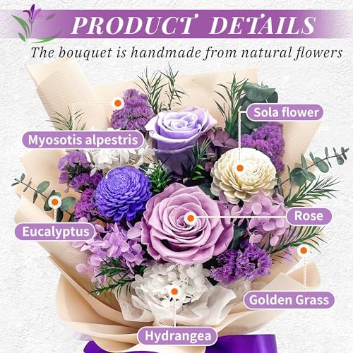 QOEAZY Flowers for Delivery, Preserved Flowers Bouquet with Gift Box, Rose Gifts for Women Mom Grandma - Image 5