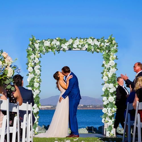 Sggvecsy 6Pcs 46.5Ft Artificial Rose Vine Fake Flower Garland Floral Garland Faux Silk Hanging Vine Rose Ivy Vines for Wedding Arch Party Wall Garden Ceremony Background Outdoor Decor (White) - Image 3