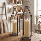 Gerrii 2 Pcs 15"&16.5" Farmhouse Rustic Lanterns Decorative with LED Candle Set Galvanized Metal, Handcrafted Candle Holders, Outdoor Indoor Porch Fireplace Mantel Table Festive Gatherings Decor by Gerrii