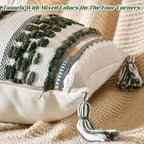 AmHoo Chenille Striped Textured Boho Throw Pillow Covers Aesthetic with Tassels Woven Decorative Pillow Case for Couch Bed Sofa Bedroom Modern Funky 14 x 36-Inch Sage Green - Image 3