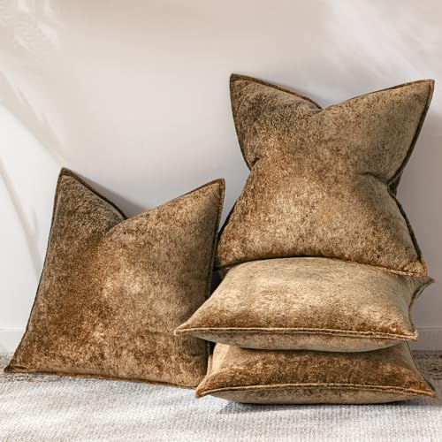 a moment Throw Pillow Covers 18X18 Inch 4 Packs,Soft Velvet Decorative Pillow Cases with 3D Ice Flower,Texture Modern Accent Cushion Covers for Sofa Couch Home Decor Golden Brown - Image 5
