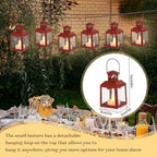 TRIROCKS 6 Pcs Small Metal Candle Lanterns Vintage Hanging House Tealight Lantern Decorative Candle Tea Light Holders for Table Valentine Patio Indoor Outdoor Gifts(Red) - Image 2