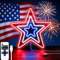 4th of July Patriotic Decorations Red White and Blue Memorial Day Decor Star Neon Sign 12.2 In Acrylic Star Lights for Independence Day Fourth of July Decor for Home Holiday Decor by Unknown