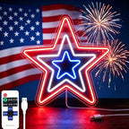 4th of July Patriotic Decorations Red White and Blue Memorial Day Decor Star Neon Sign 12.2 In Acrylic Star Lights for Independence Day Fourth of July Decor for Home Holiday Decor by Unknown