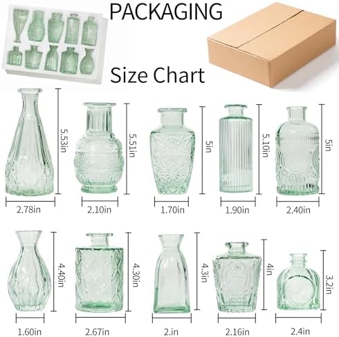 Sage Green Glass Bud Vases Set of 10, Wedding Table Centerpiece - Image 2