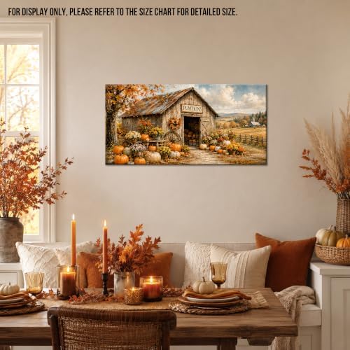 WAXWHELK Pumpkin Fall Canvas Wall Art, Pumpkin Barn Rustic Farmhouse Painting Pictures Artwork for Autumn Thanksgiving Home Decor, Bedroom Living Room Wall Decor (16"x32") - Image 2