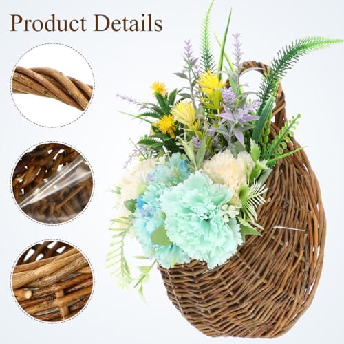 DOITOOL 2PCS Woven Hanging Wall Basket Rattan Wall Planter, Wicker Handmade Baskets Rustic Flower Pots Plant Containers for Garden Home Storage Flowers Hanging Planters - Image 5