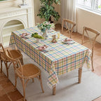 JIALE Easter Gingham Tablecloth Cotton Linen Fabric Colorful Checkered Table Cloth with Tassel, Washable Wrinkle Free Buffalo Plaid Table Cover for Spring Summer Dining Party, Multi Yellow, 55X106'' - Image 3