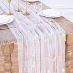White Floral Table Runner Embroidery Floral 3pcs 10ft Tulle Spring Sashes by LuoluoHouse