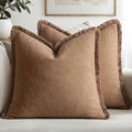 MIULEE Boho Linen Fringe Decorative Fall Throw Pillow Covers Brown 20x20 by MIULEE