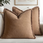 MIULEE Boho Linen Fringe Decorative Fall Throw Pillow Covers Brown 20x20 by MIULEE